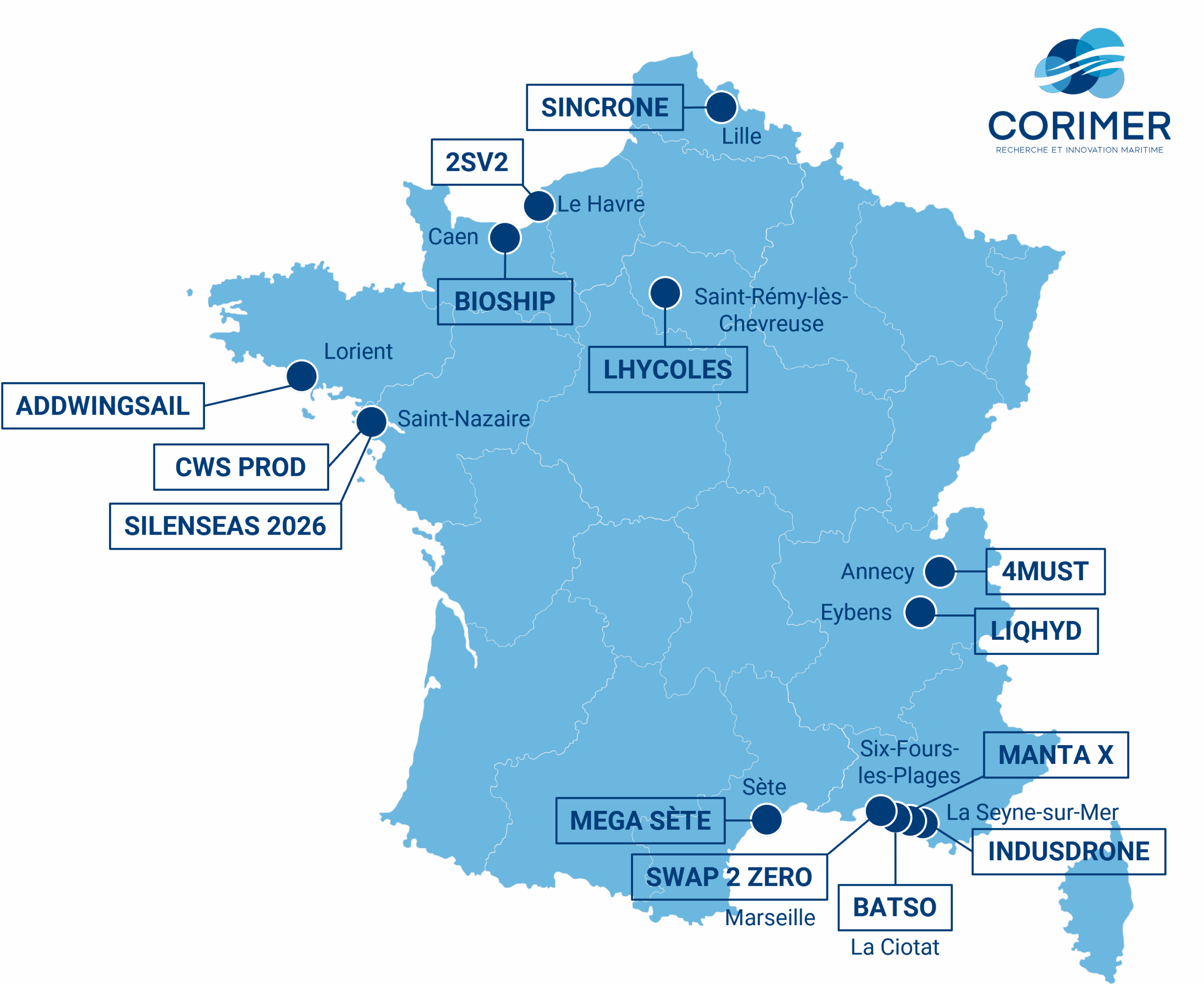 2025 Carte_laureats_AMI_AAP_CORIMER Carte de France des premiers lauréats de l’AMI 2022